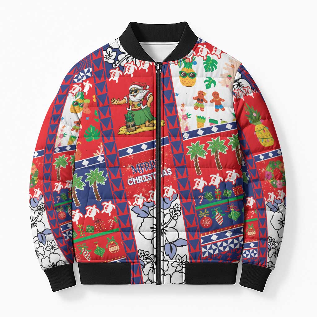 Wallis And Futuna Christmas Bomber Puffer Jacket Festive Beach Vibes - Polynesian Pride