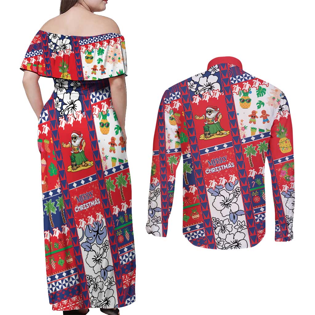 Wallis And Futuna Christmas Couples Matching Off Shoulder Maxi Dress and Long Sleeve Button Shirt Festive Beach Vibes - Polynesian Pride