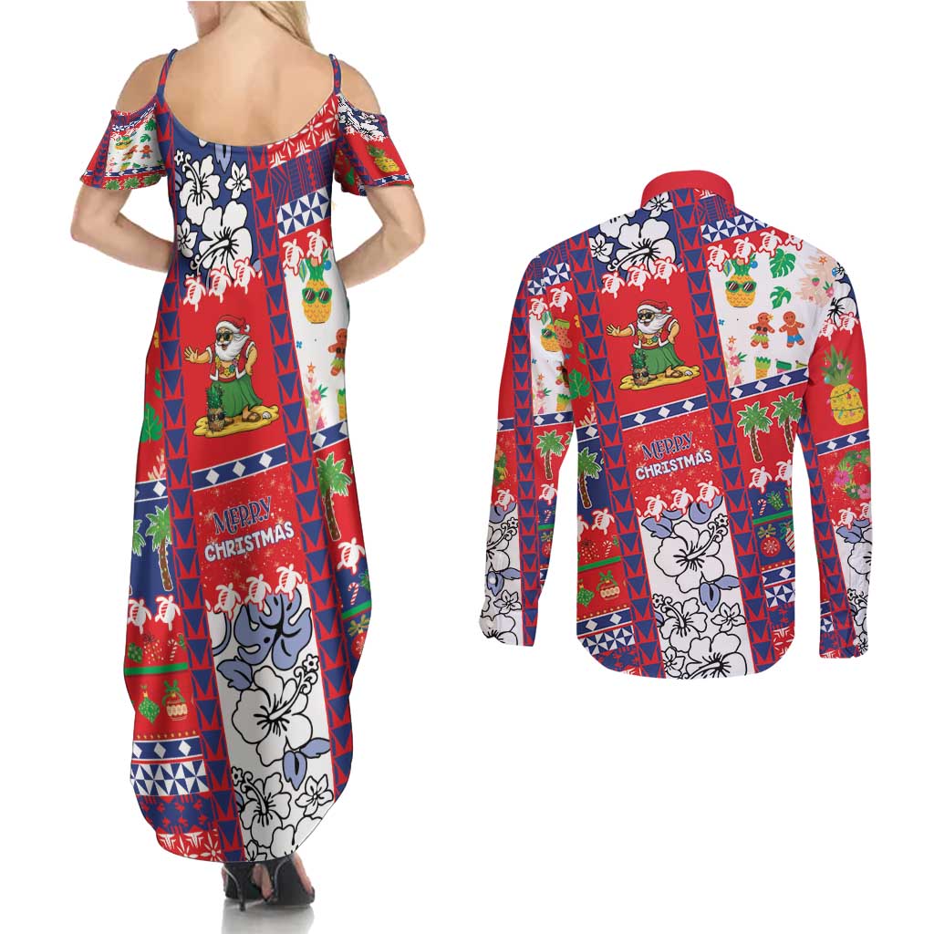 Wallis And Futuna Christmas Couples Matching Summer Maxi Dress and Long Sleeve Button Shirt Festive Beach Vibes - Polynesian Pride