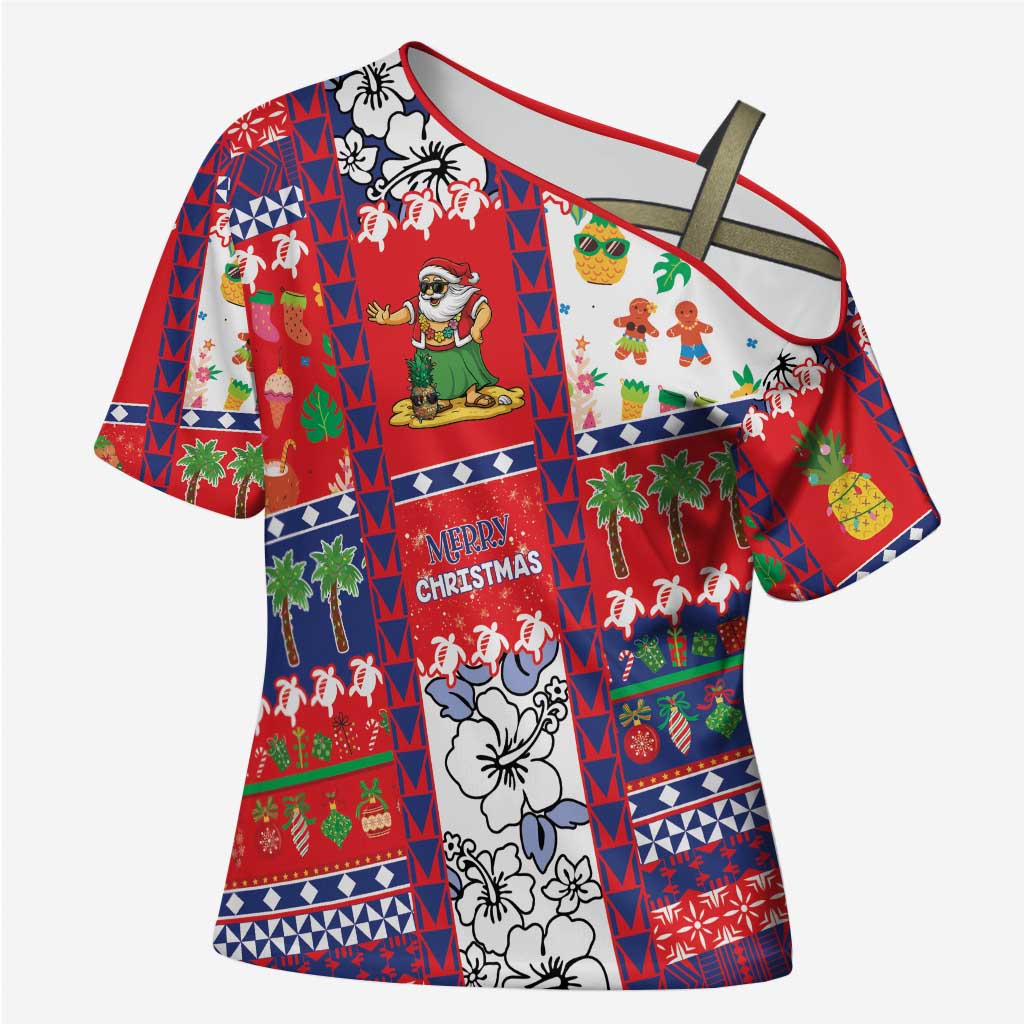Wallis And Futuna Christmas Cross Shoulder Shirt Festive Beach Vibes - Polynesian Pride