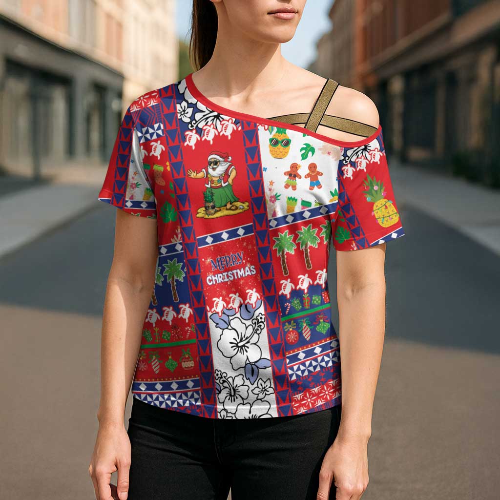 Wallis And Futuna Christmas Cross Shoulder Shirt Festive Beach Vibes - Polynesian Pride