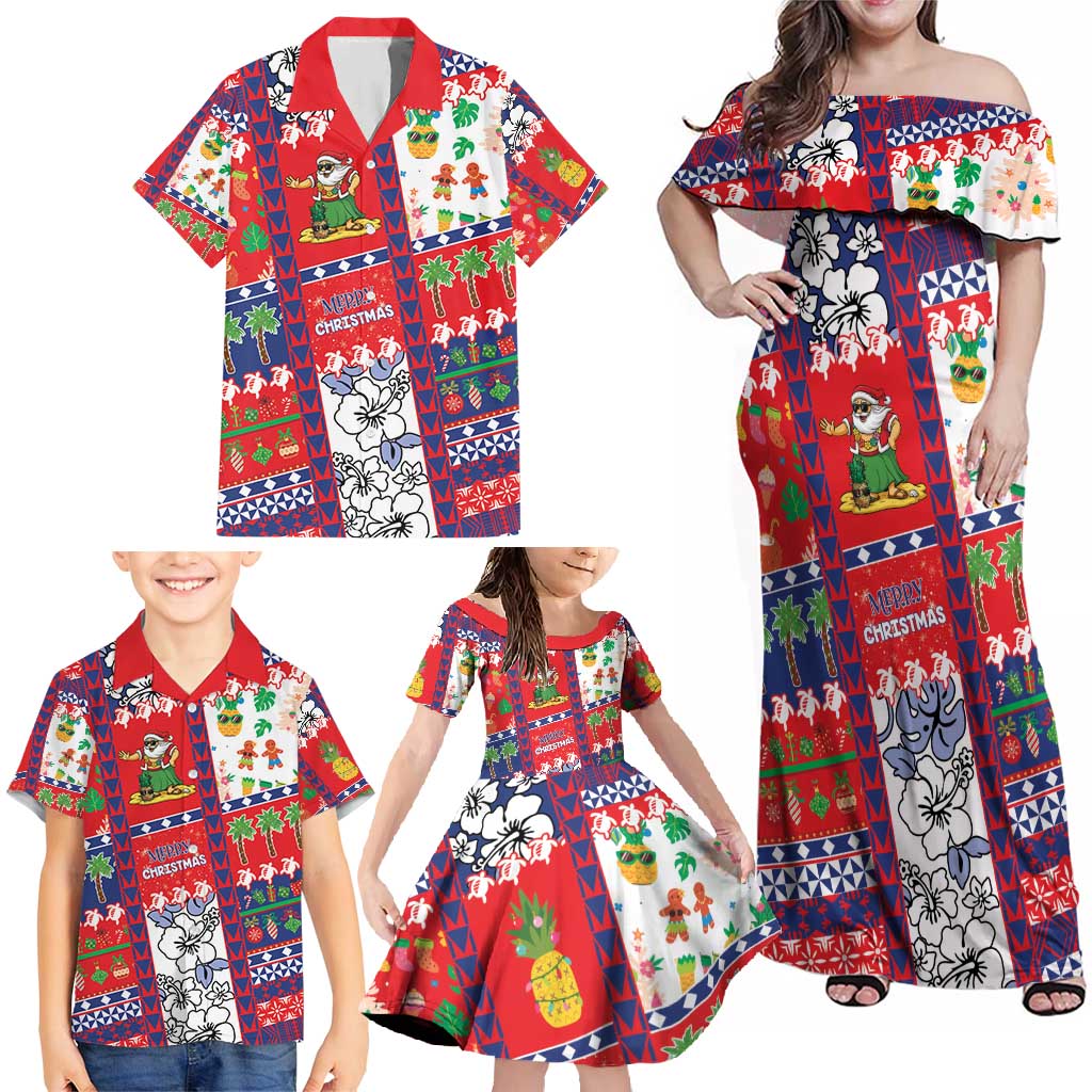 Wallis And Futuna Christmas Family Matching Off Shoulder Maxi Dress and Hawaiian Shirt Festive Beach Vibes - Polynesian Pride