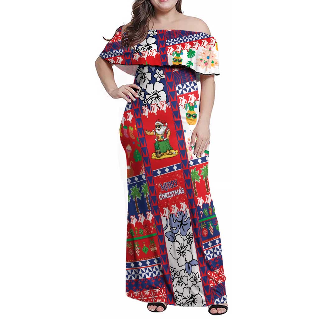 Wallis And Futuna Christmas Family Matching Off Shoulder Maxi Dress and Hawaiian Shirt Festive Beach Vibes - Polynesian Pride