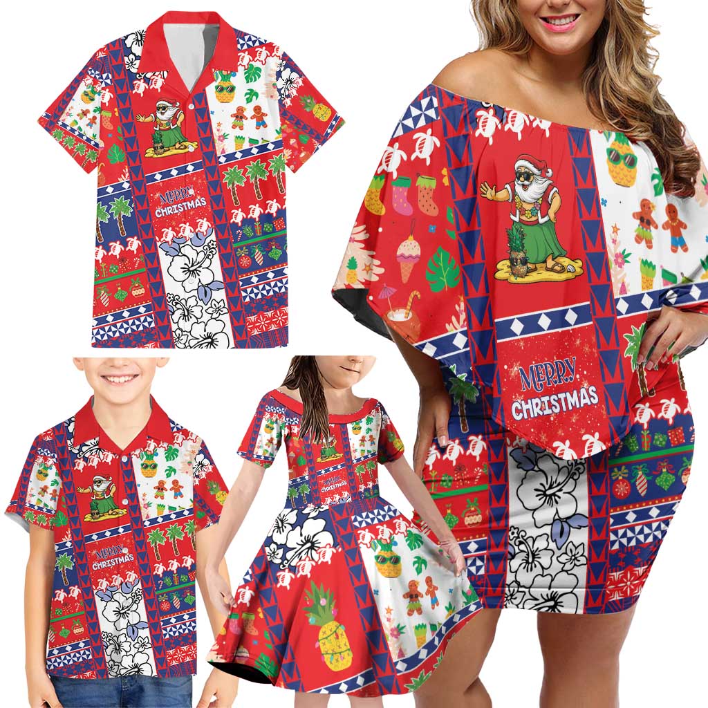 Wallis And Futuna Christmas Family Matching Off Shoulder Short Dress and Hawaiian Shirt Festive Beach Vibes - Polynesian Pride