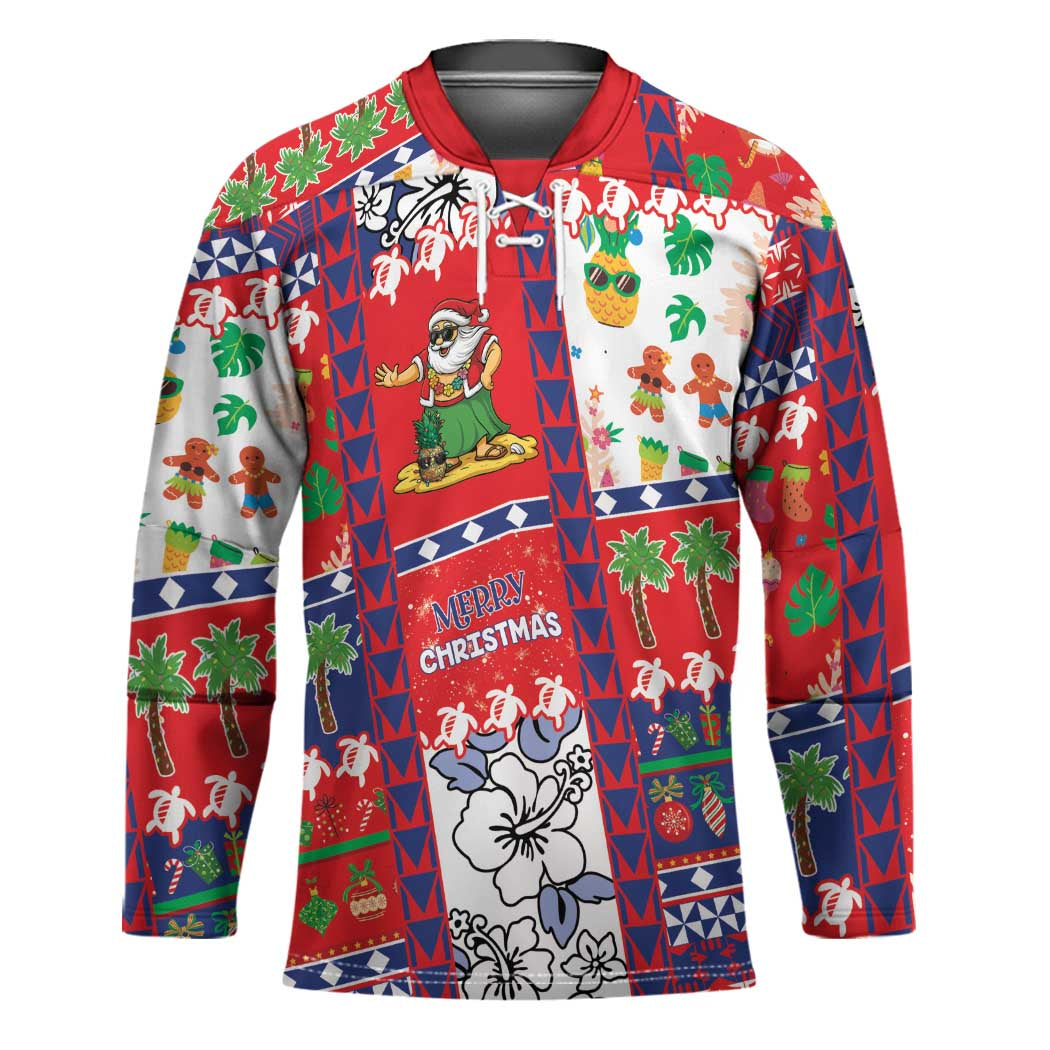 Wallis And Futuna Christmas Hockey Jersey Festive Beach Vibes - Polynesian Pride
