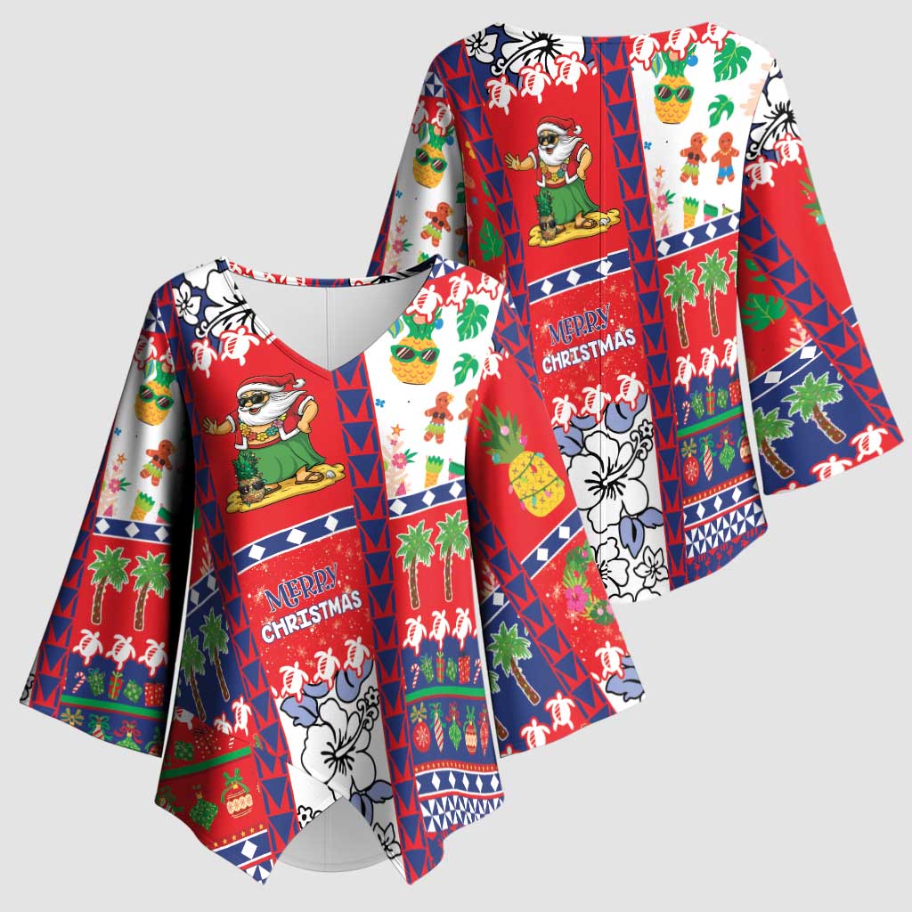 Wallis And Futuna Christmas Kimono Sleeve Blouse Festive Beach Vibes - Polynesian Pride