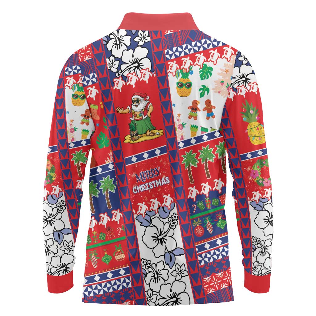 Wallis And Futuna Christmas Long Sleeve Polo Shirt Festive Beach Vibes - Polynesian Pride