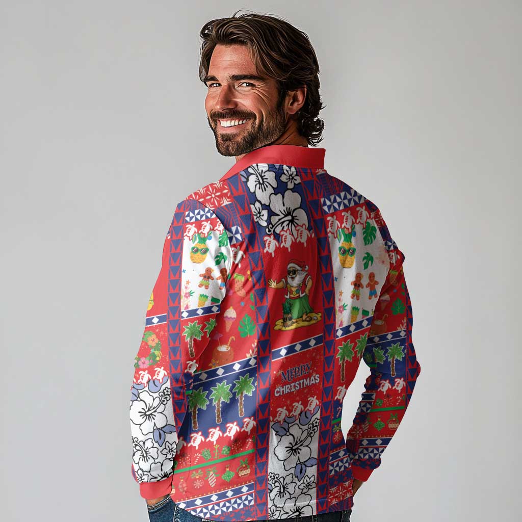 Wallis And Futuna Christmas Long Sleeve Polo Shirt Festive Beach Vibes - Polynesian Pride