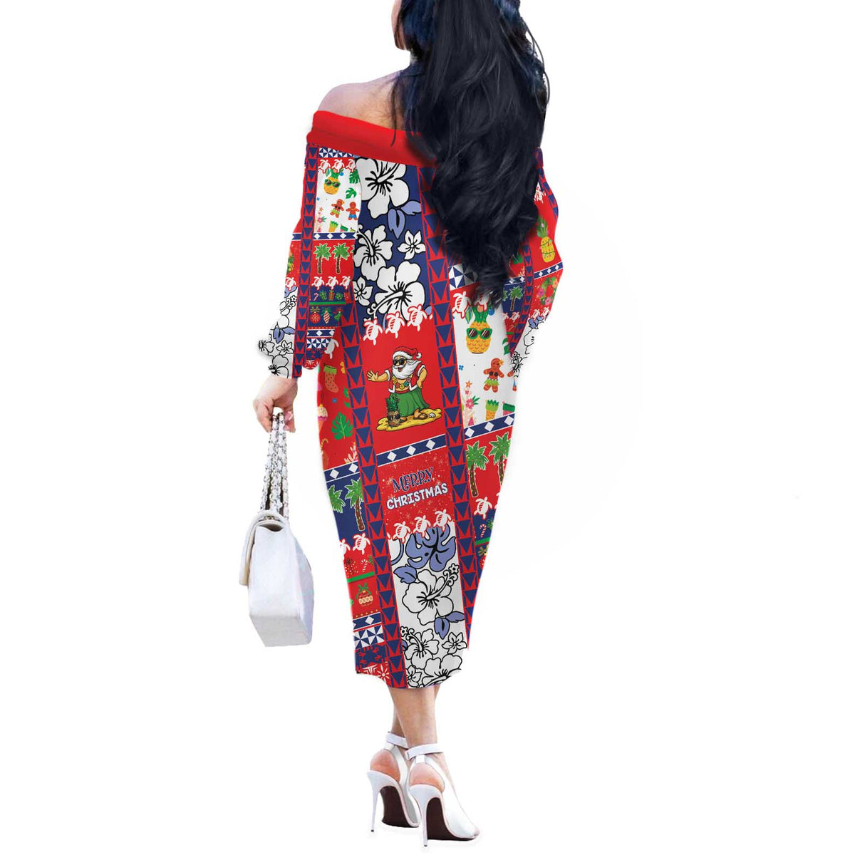 Wallis And Futuna Christmas Off The Shoulder Long Sleeve Dress Festive Beach Vibes LT05 - Polynesian Pride