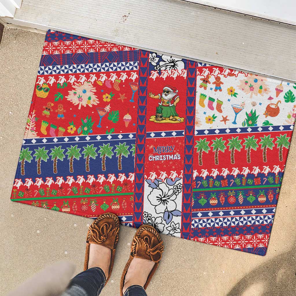 Wallis And Futuna Christmas Rubber Doormat Festive Beach Vibes - Polynesian Pride