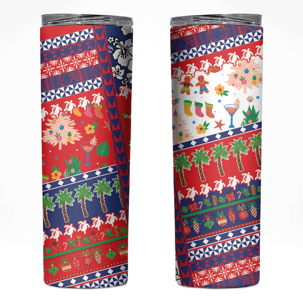 Wallis And Futuna Christmas Skinny Tumbler Festive Beach Vibes - Polynesian Pride