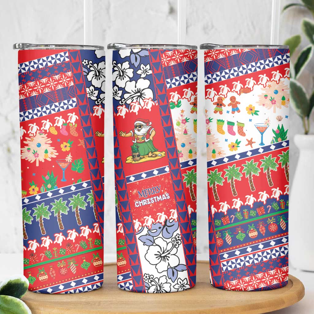 Wallis And Futuna Christmas Skinny Tumbler Festive Beach Vibes - Polynesian Pride