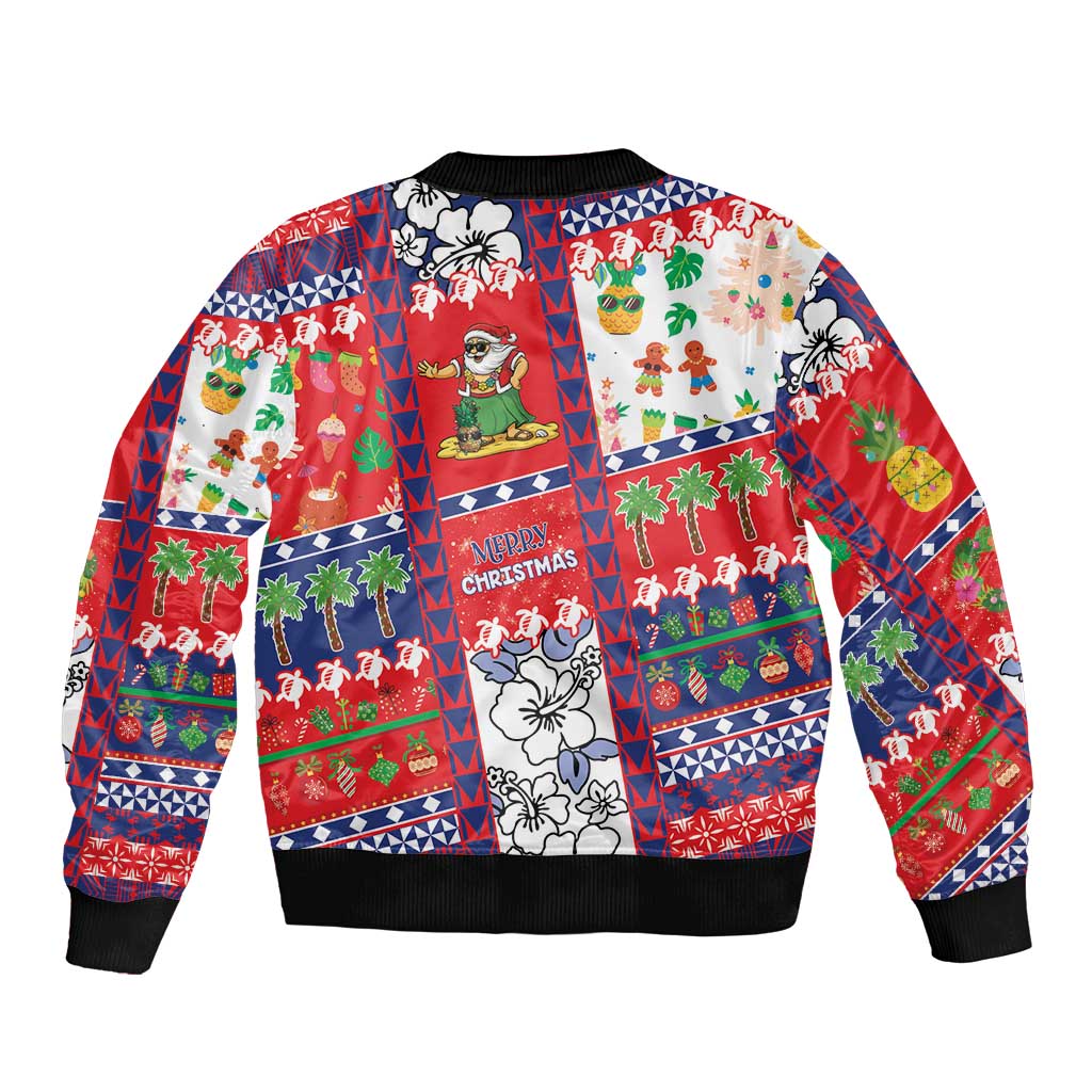 Wallis And Futuna Christmas Sleeve Zip Bomber Jacket Festive Beach Vibes - Polynesian Pride