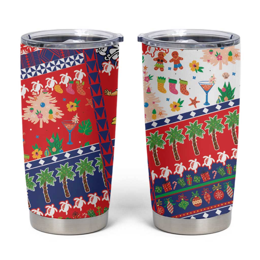 Wallis And Futuna Christmas Tumbler Cup Festive Beach Vibes - Polynesian Pride