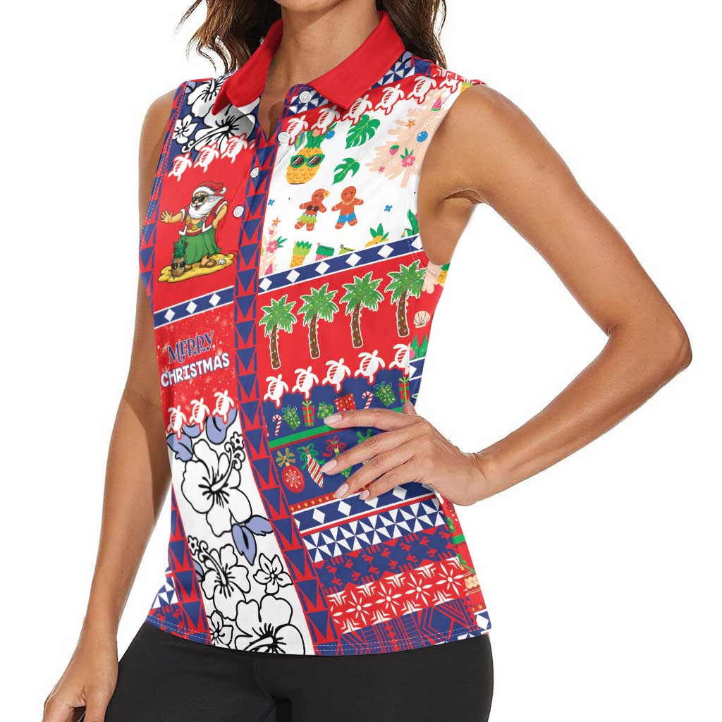 Wallis And Futuna Christmas Women Sleeveless Polo Shirt Festive Beach Vibes - Polynesian Pride