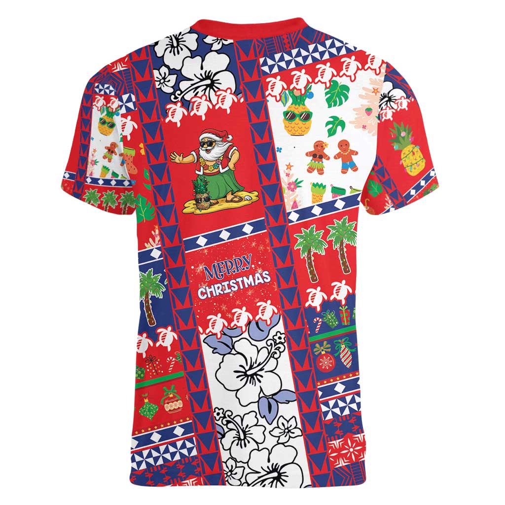 Wallis And Futuna Christmas Women V-Neck T-Shirt Festive Beach Vibes - Polynesian Pride