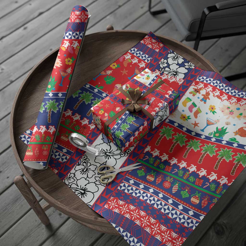 Wallis And Futuna Christmas Wrapping Paper Festive Beach Vibes - Polynesian Pride
