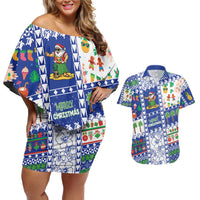Northern Mariana Islands Christmas Couples Matching Off Shoulder Short Dress and Hawaiian Shirt Festive Beach Vibes - Polynesian Pride