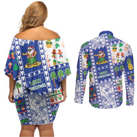Northern Mariana Islands Christmas Couples Matching Off Shoulder Short Dress and Long Sleeve Button Shirt Festive Beach Vibes LT05 - Polynesian Pride