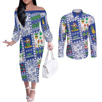 Northern Mariana Islands Christmas Couples Matching Off The Shoulder Long Sleeve Dress and Long Sleeve Button Shirt Festive Beach Vibes LT05 Blue - Polynesian Pride