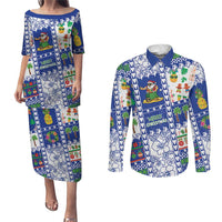 Northern Mariana Islands Christmas Couples Matching Puletasi and Long Sleeve Button Shirt Festive Beach Vibes - Polynesian Pride