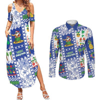 Northern Mariana Islands Christmas Couples Matching Summer Maxi Dress and Long Sleeve Button Shirt Festive Beach Vibes LT05 Blue - Polynesian Pride