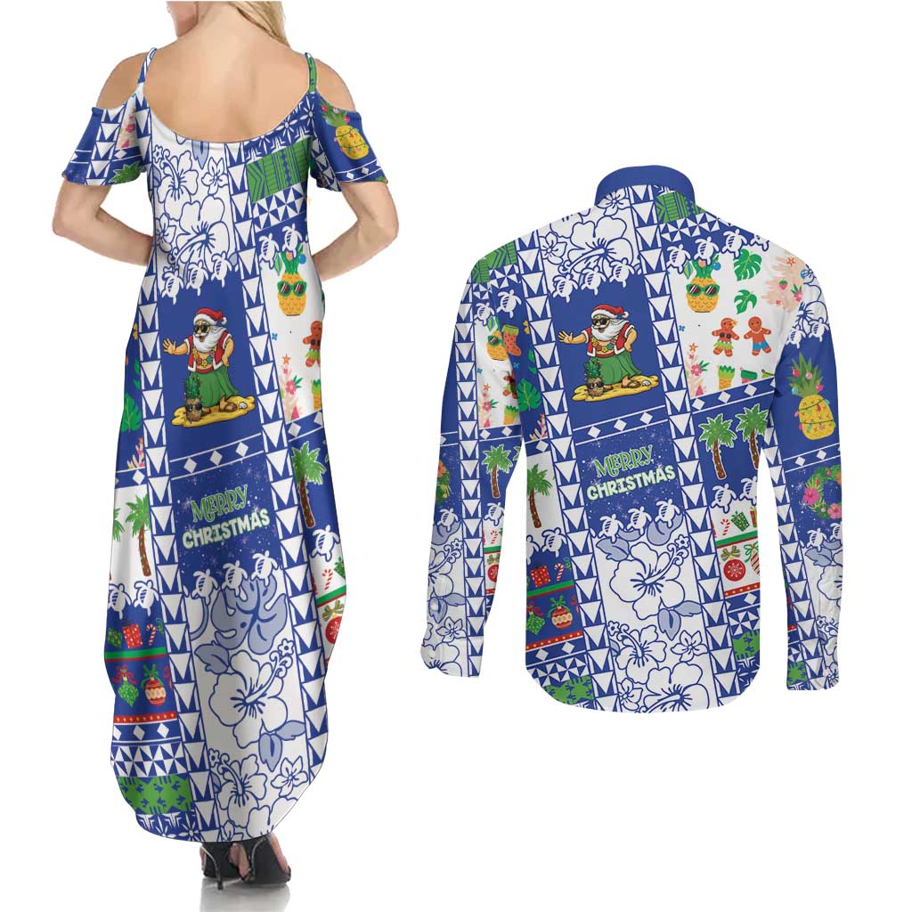 Northern Mariana Islands Christmas Couples Matching Summer Maxi Dress and Long Sleeve Button Shirt Festive Beach Vibes LT05 - Polynesian Pride