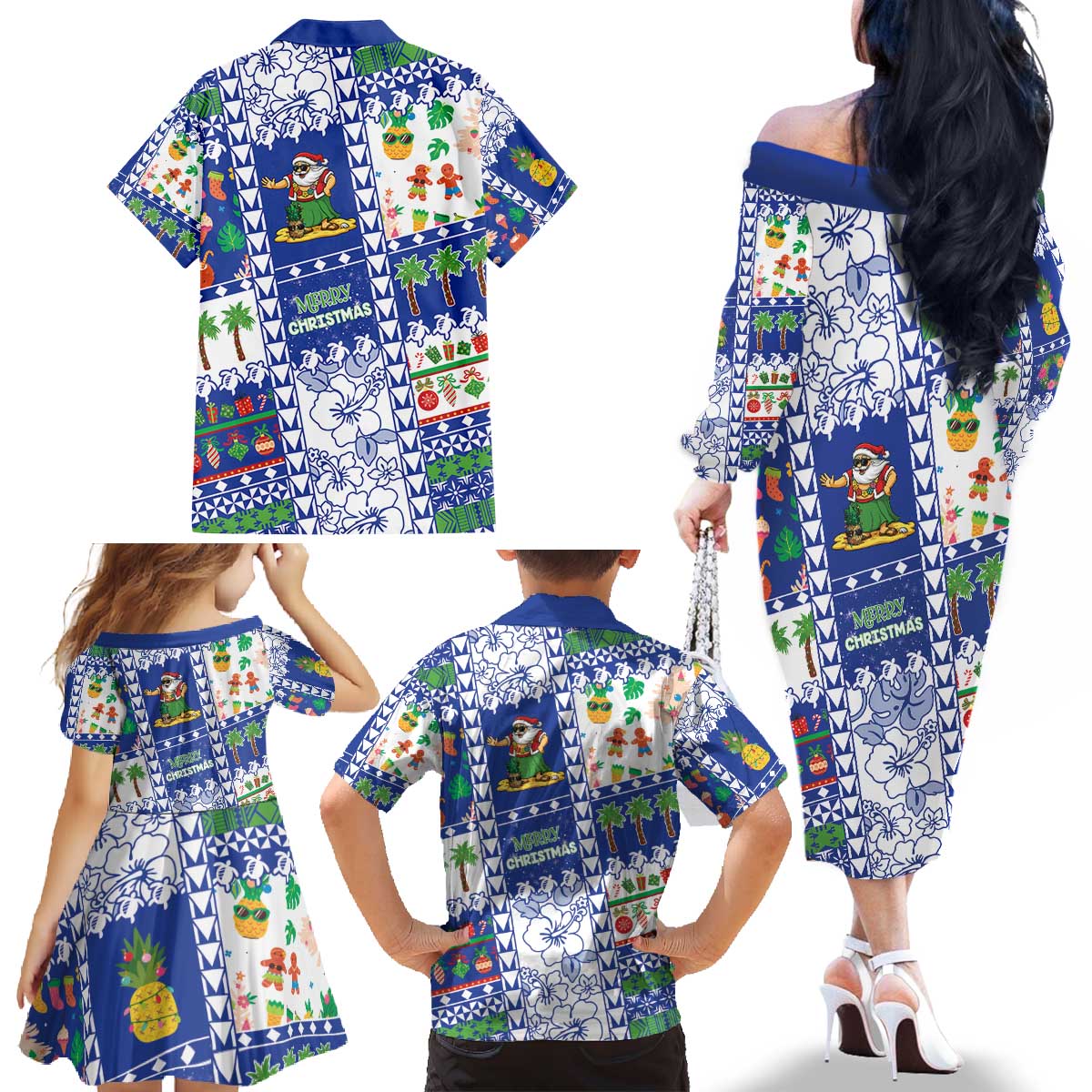 Northern Mariana Islands Christmas Family Matching Off The Shoulder Long Sleeve Dress and Hawaiian Shirt Festive Beach Vibes - Polynesian Pride