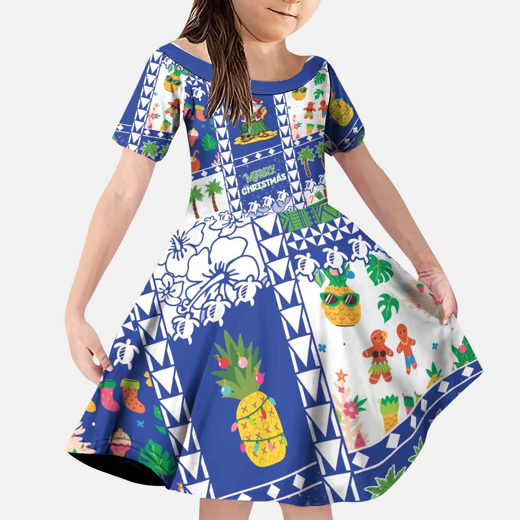 Northern Mariana Islands Christmas Family Matching Summer Maxi Dress and Hawaiian Shirt Festive Beach Vibes LT05 Daughter's Dress Blue - Polynesian Pride