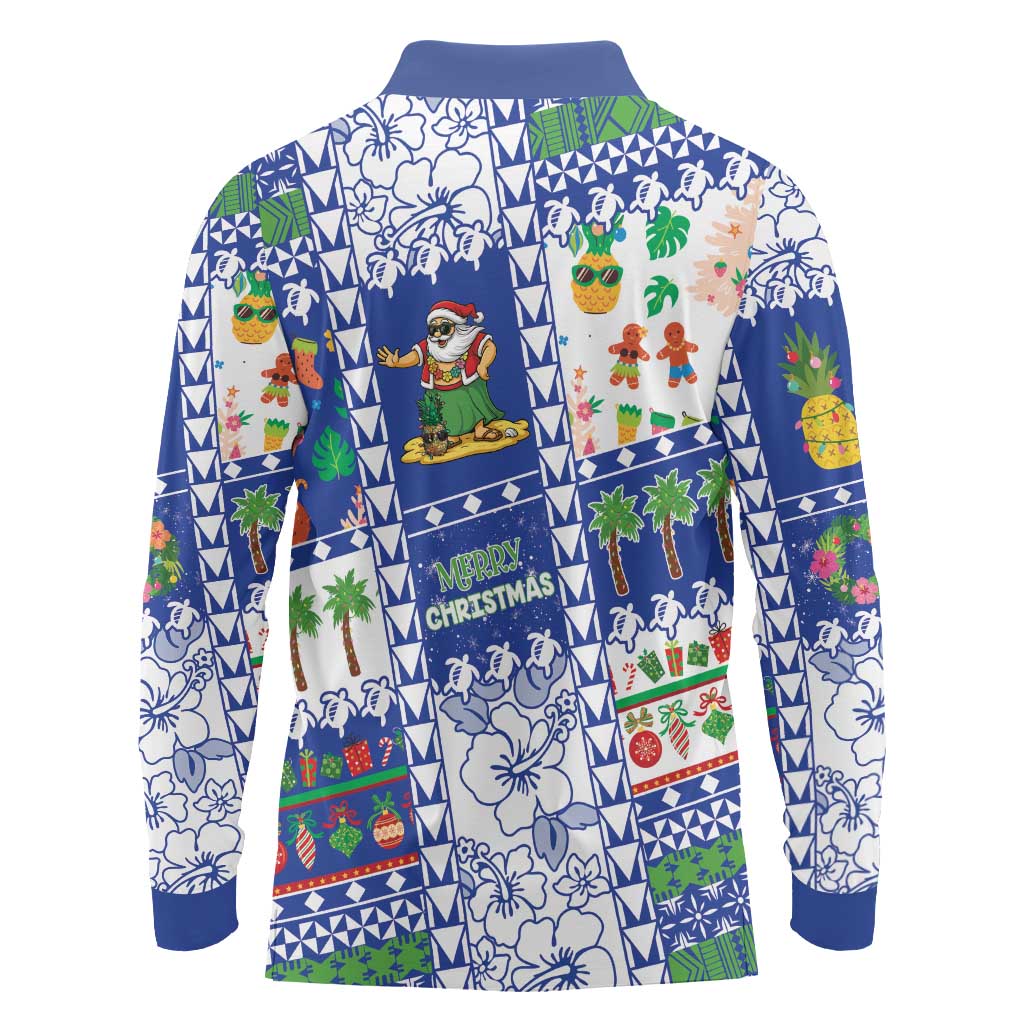 Northern Mariana Islands Christmas Long Sleeve Polo Shirt Festive Beach Vibes - Polynesian Pride