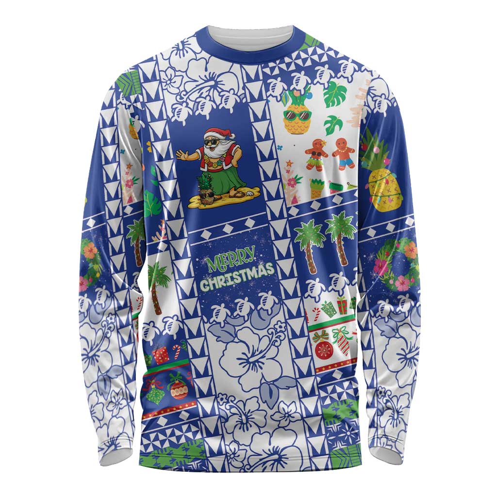 Northern Mariana Islands Christmas Long Sleeve Shirt Festive Beach Vibes LT05 Unisex Blue - Polynesian Pride