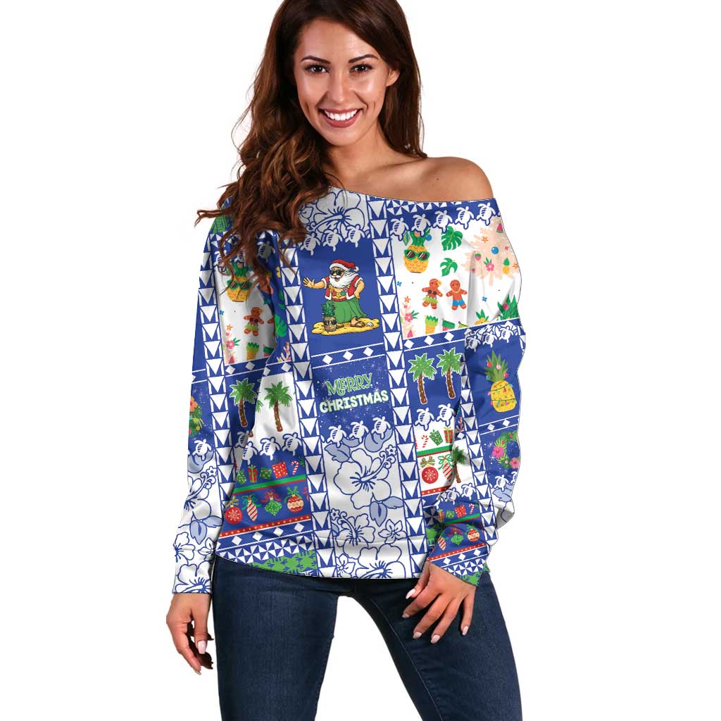 Northern Mariana Islands Christmas Off Shoulder Sweater Festive Beach Vibes - Polynesian Pride