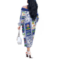 Northern Mariana Islands Christmas Off The Shoulder Long Sleeve Dress Festive Beach Vibes - Polynesian Pride