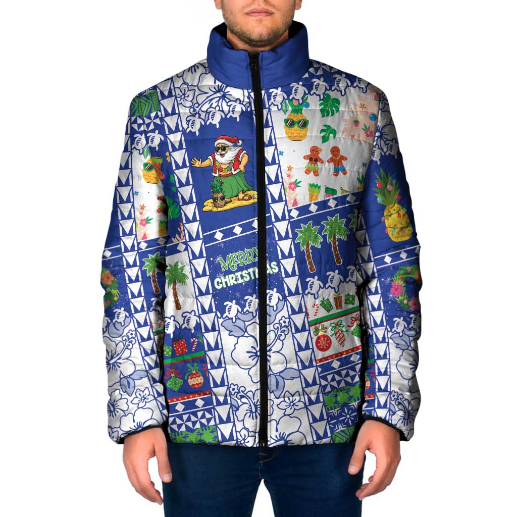Northern Mariana Islands Christmas Padded Jacket Festive Beach Vibes LT05 Men Blue - Polynesian Pride