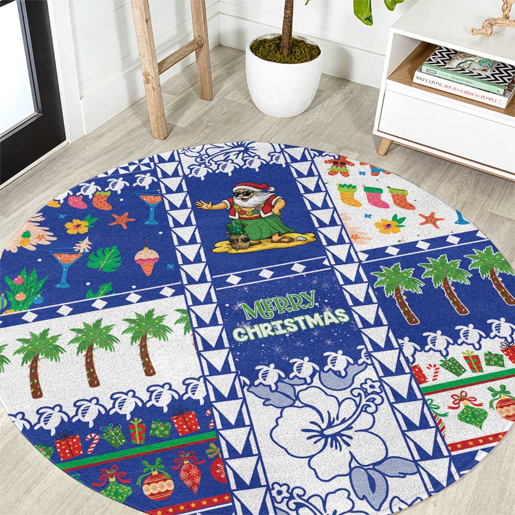 Northern Mariana Islands Christmas Round Carpet Festive Beach Vibes LT05 Blue - Polynesian Pride