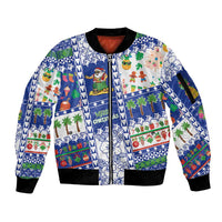 Northern Mariana Islands Christmas Sleeve Zip Bomber Jacket Festive Beach Vibes LT05 Unisex Blue - Polynesian Pride