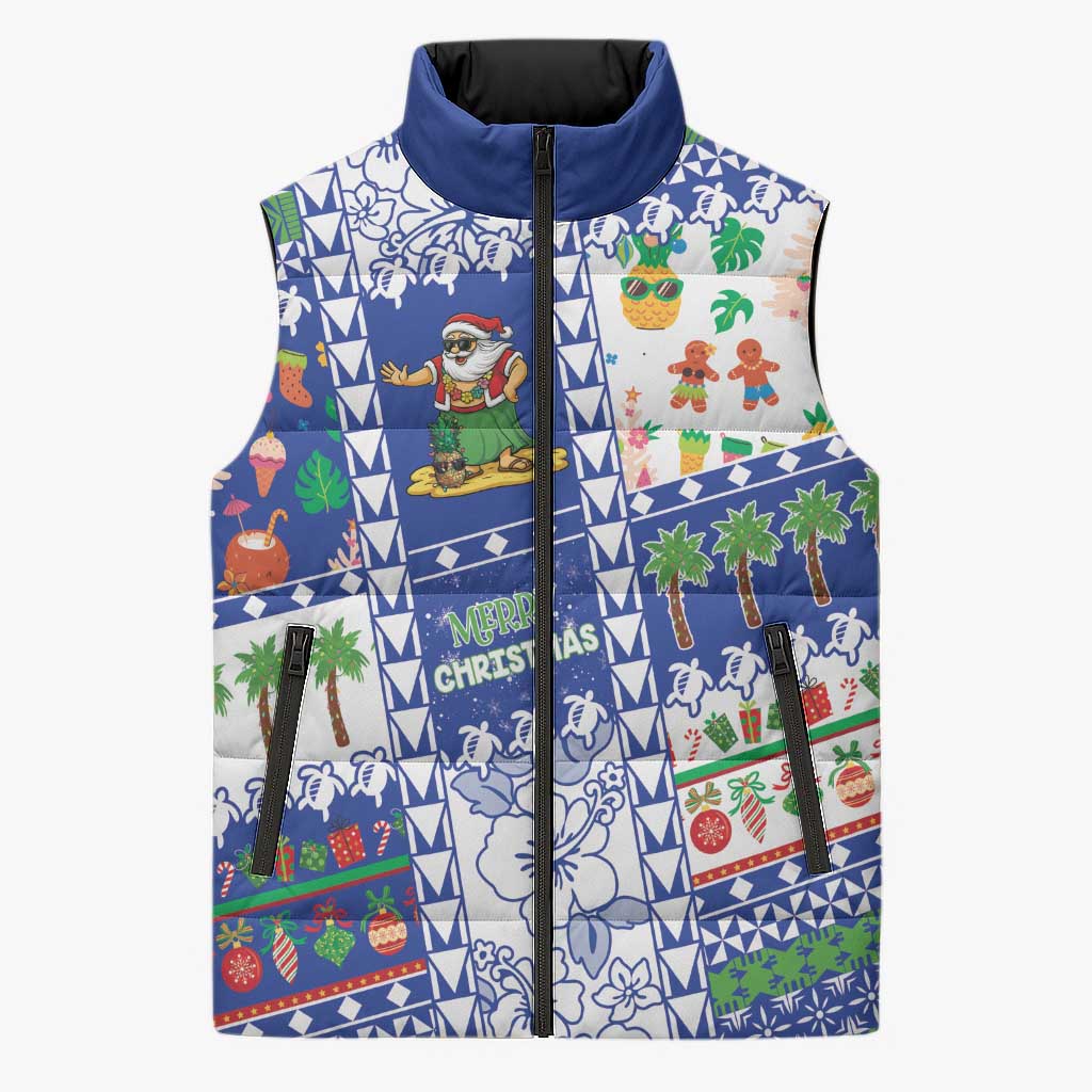 Northern Mariana Islands Christmas Sleeveless Puffer Jacket Festive Beach Vibes LT05 Unisex Blue - Polynesian Pride
