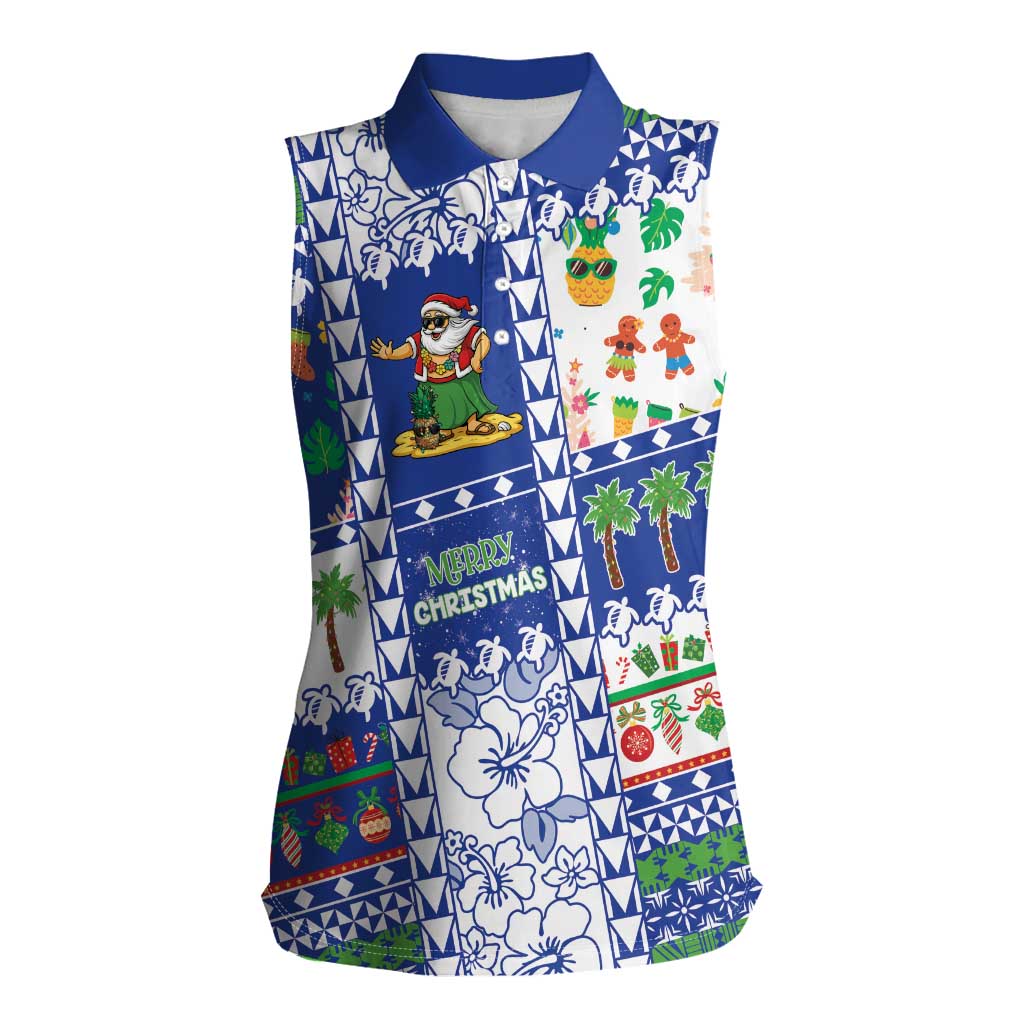 Northern Mariana Islands Christmas Women Sleeveless Polo Shirt Festive Beach Vibes LT05 Female Blue - Polynesian Pride
