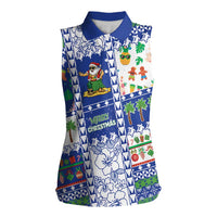 Northern Mariana Islands Christmas Women Sleeveless Polo Shirt Festive Beach Vibes LT05 Female Blue - Polynesian Pride