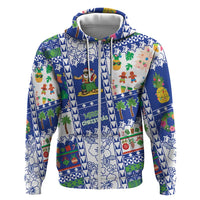 Northern Mariana Islands Christmas Zip Hoodie Festive Beach Vibes LT05 Zip Hoodie Blue - Polynesian Pride