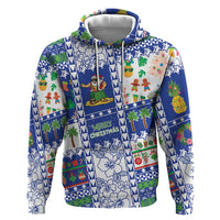 Northern Mariana Islands Christmas Zip Hoodie Festive Beach Vibes LT05 Pullover Hoodie Blue - Polynesian Pride