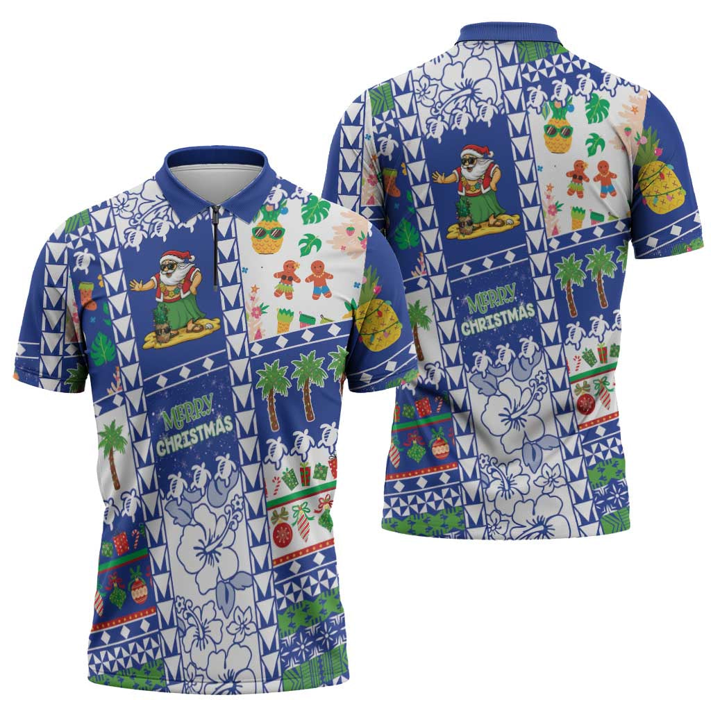 Northern Mariana Islands Christmas Zipper Polo Shirt Festive Beach Vibes - Polynesian Pride