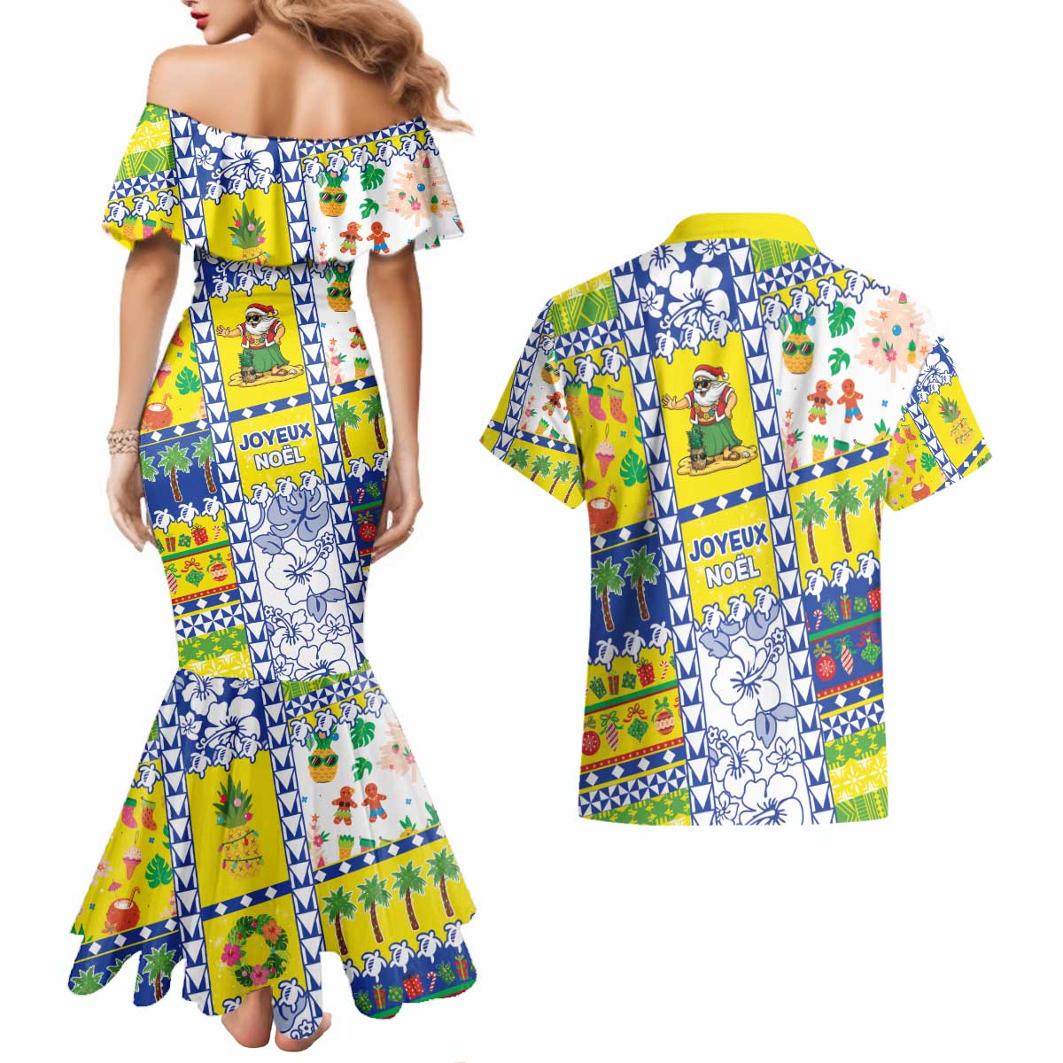 New Caledonia Christmas Couples Matching Mermaid Dress and Hawaiian Shirt Festive Beach Vibes - Polynesian Pride