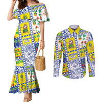 New Caledonia Christmas Couples Matching Mermaid Dress and Long Sleeve Button Shirt Festive Beach Vibes LT05 Yellow - Polynesian Pride