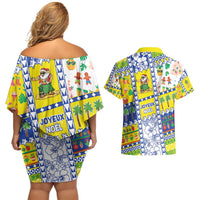 New Caledonia Christmas Couples Matching Off Shoulder Short Dress and Hawaiian Shirt Festive Beach Vibes - Polynesian Pride
