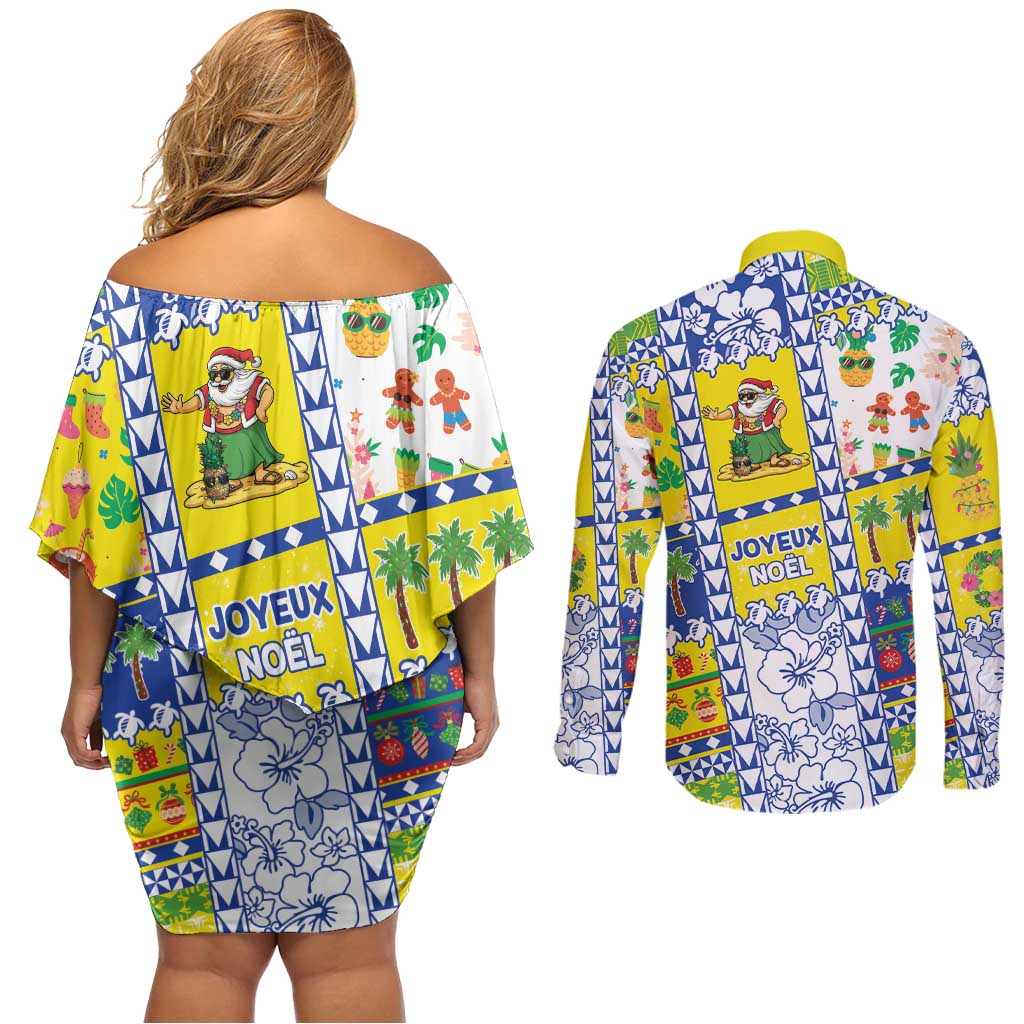 New Caledonia Christmas Couples Matching Off Shoulder Short Dress and Long Sleeve Button Shirt Festive Beach Vibes LT05 - Polynesian Pride