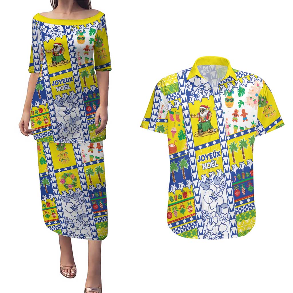 New Caledonia Christmas Couples Matching Puletasi and Hawaiian Shirt Festive Beach Vibes LT05 Yellow - Polynesian Pride
