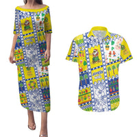 New Caledonia Christmas Couples Matching Puletasi and Hawaiian Shirt Festive Beach Vibes LT05 Yellow - Polynesian Pride