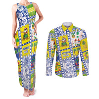 New Caledonia Christmas Couples Matching Tank Maxi Dress and Long Sleeve Button Shirt Festive Beach Vibes LT05 Yellow - Polynesian Pride