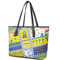 New Caledonia Christmas Leather Tote Bag Festive Beach Vibes - Polynesian Pride